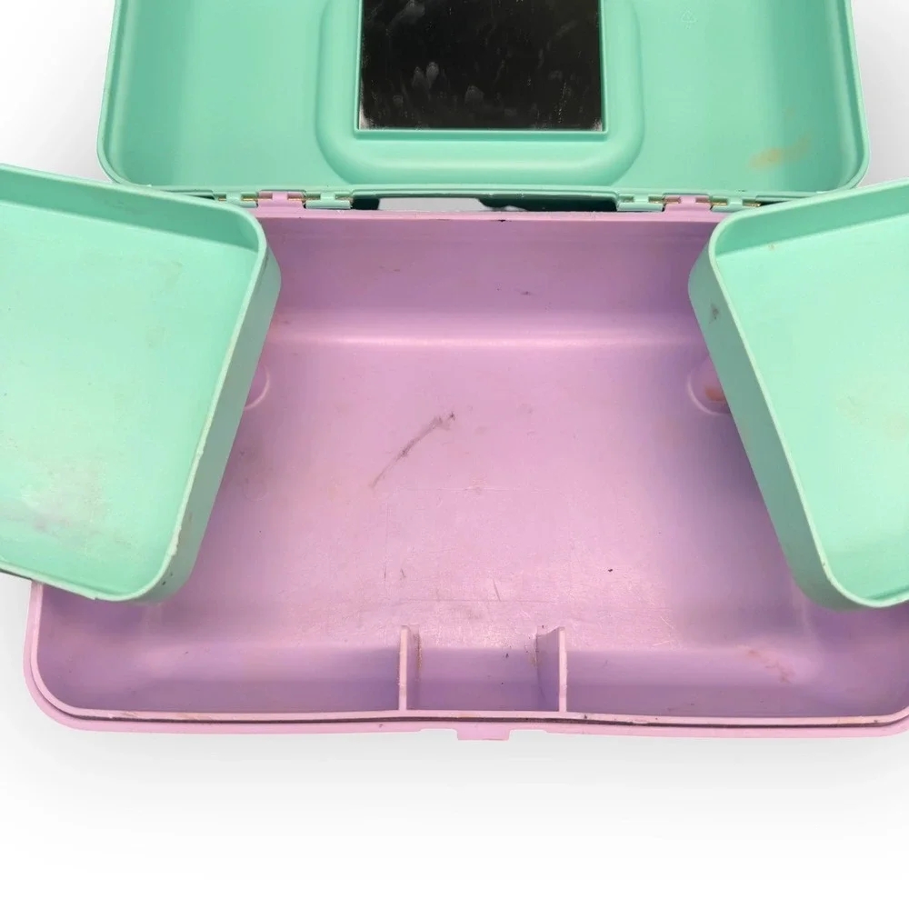 Vtg Caboodles Makeup Case Organizer Mint Green Lavender 90s Retro‎ Cosmetic Box
